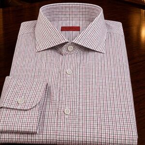 ISAIA Brown and Pink Tattersall Dress Shirt